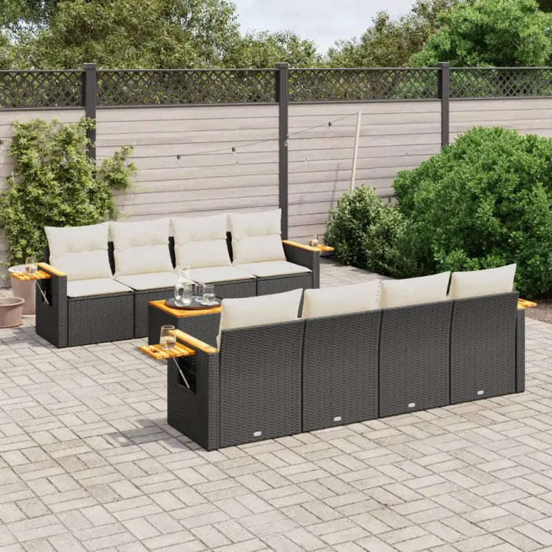 Lounge tuintafelset met poly rattan en gepoedercoat staal - Zwart en crème - Tuinsets