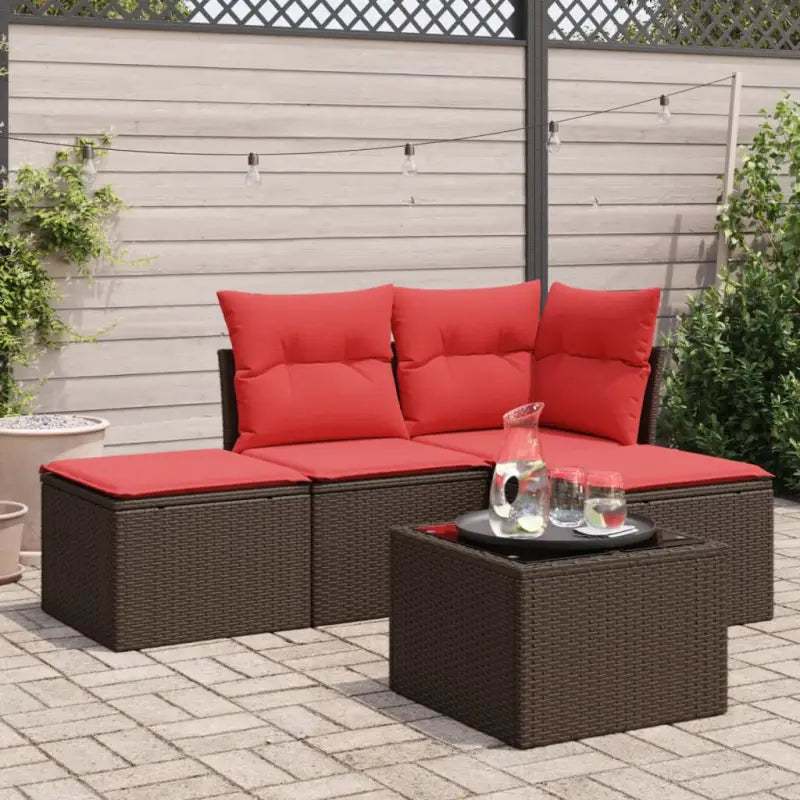 Loungebank in bruin materiaal met waterdichte tas en gepoedercoat staal - Bruin / Met tafel - Tuinsets