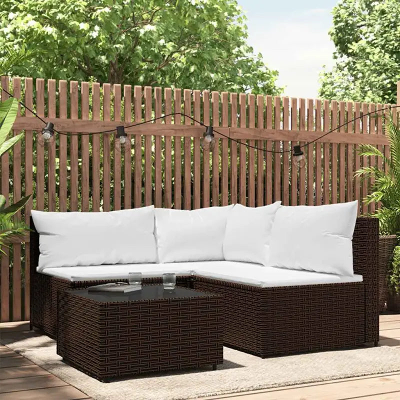 Loungebank met poly rattan en afmetingen kussen voor tuinplezier - Bruin / 1 / hoek + 2x midden + Tafel - Loungebanken