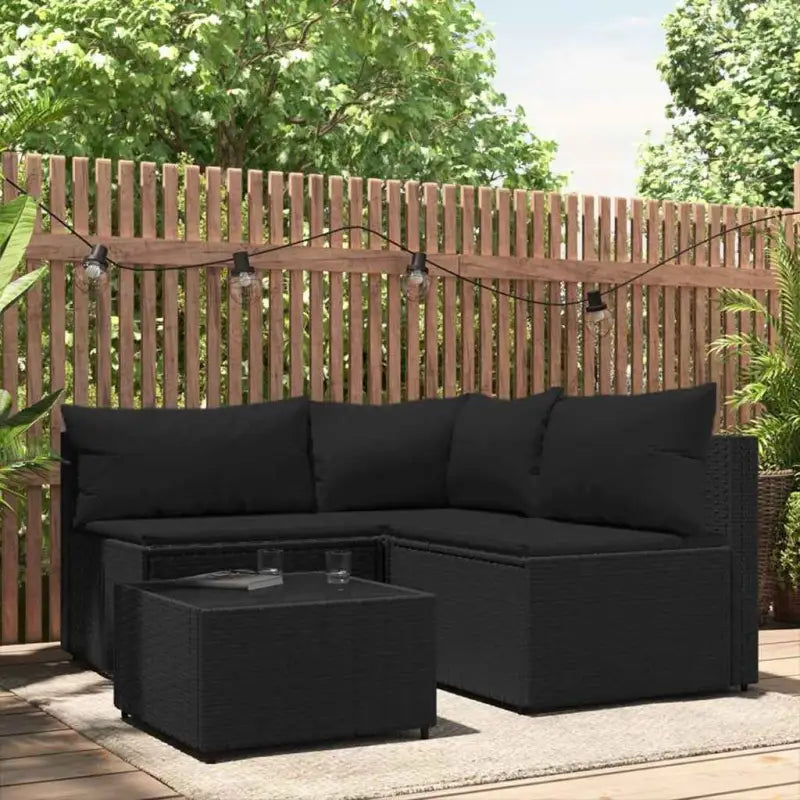 Loungebank met poly rattan en afmetingen kussen voor tuinplezier - Zwart / 1 / hoek + 2x midden + Tafel - Loungebanken