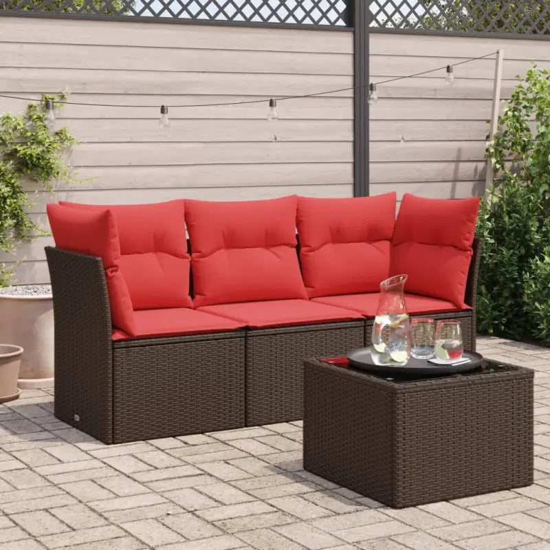 Loungebank met poly rattan tuinafmeting en waterdichte tas voor buitengebruik - Bruin en rood / Met tafel - Tuinsets