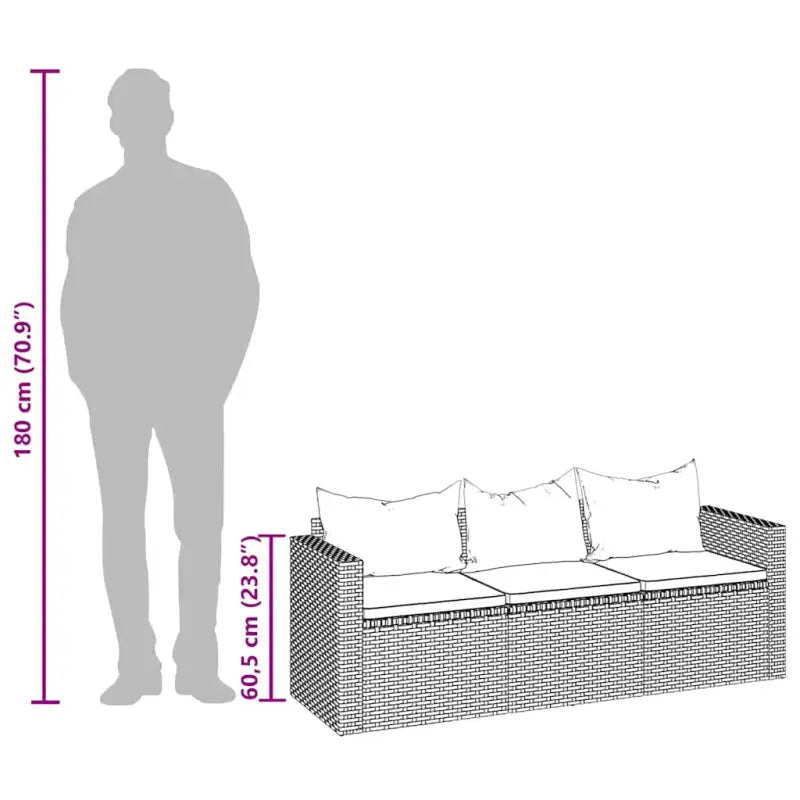 Loungebank met voetenbank van poly rattan en gepoedercoat staal zwart materiaal - Loungebanken
