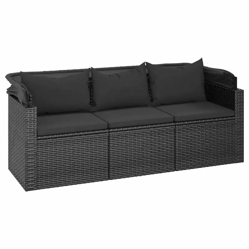 Loungebank met voetenbank van poly rattan en gepoedercoat staal zwart materiaal - Loungebanken