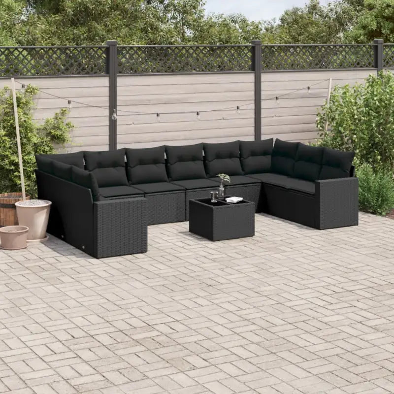 Loungebank van gepoedercoat staal met beige materiaal voor tuin en terras - Zwart / Met tafel - Tuinsets