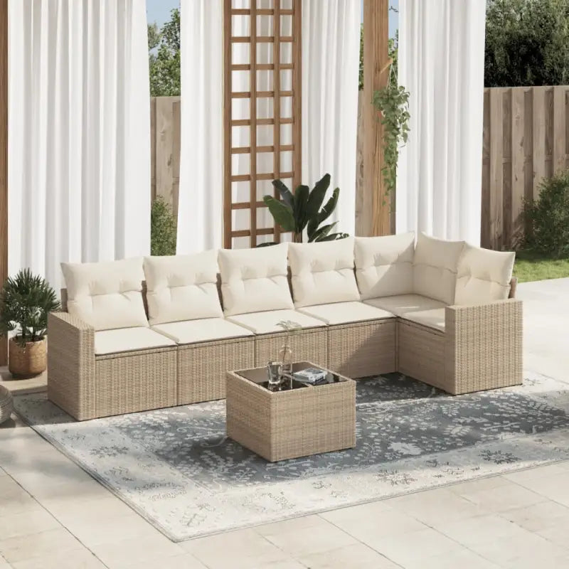 Loungebank van gepoedercoat staal met beige materiaal voor tuin en terras - beige en crèmekleurig / Met tafel - Tuinsets