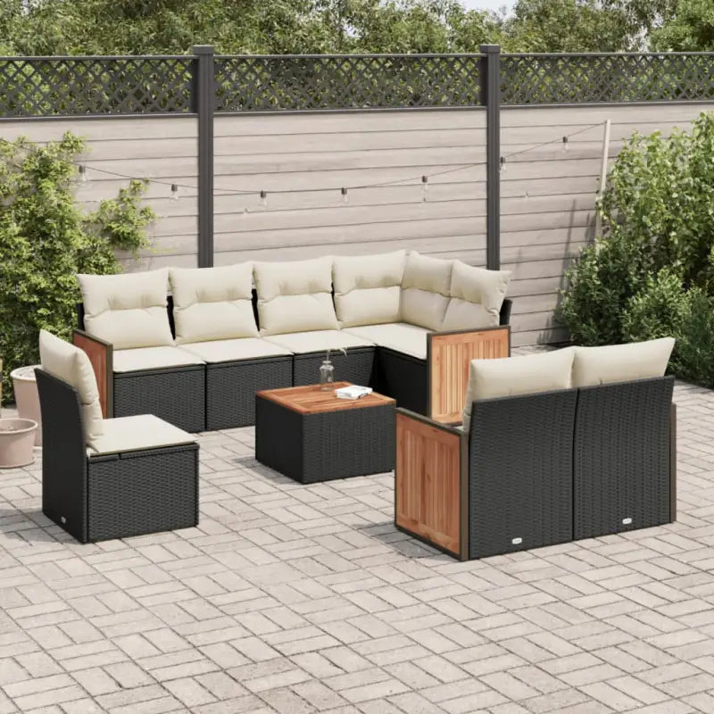 Loungebank van gepoedercoat staal voor tuin of terras in zwart materiaal - Zwart en crème / Met tafel - Tuinsets