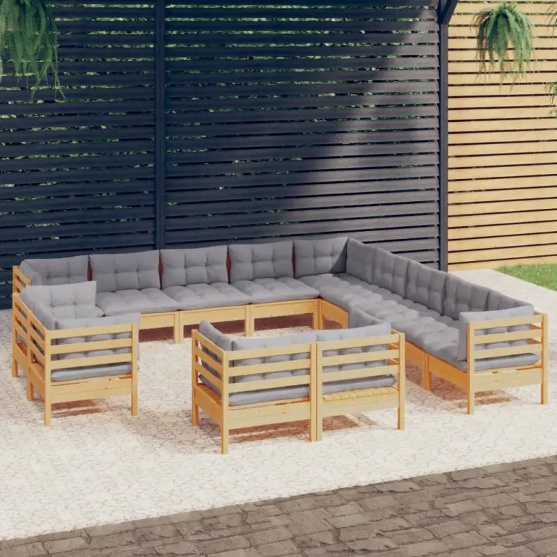 Loungebank van massief grenenhout voor tuin en terras - Bruin en grijs - Tuinsets
