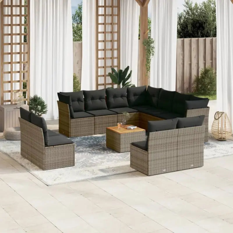 Loungebank van poly rattan en gepoedercoat staal voor tuin of terras - Grijs - Tuinsets
