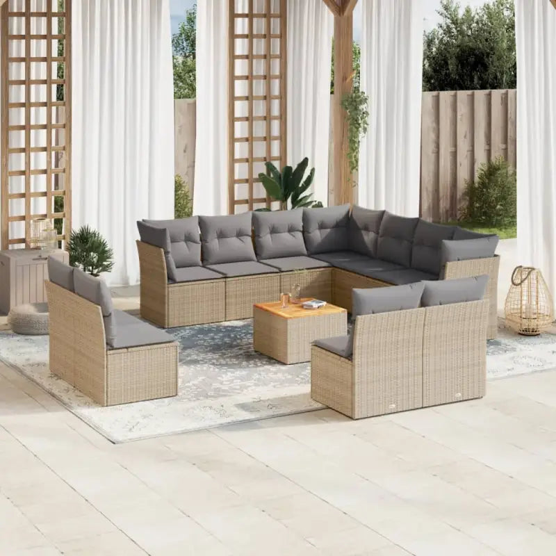 Loungebank van poly rattan en gepoedercoat staal voor tuin of terras - Beige en grijs - Tuinsets