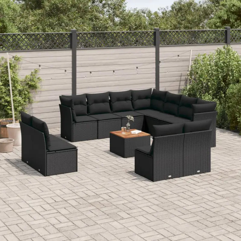 Loungebank van poly rattan en gepoedercoat staal voor tuin of terras - Zwart - Tuinsets