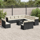 Loungebank van poly rattan met comfortabele zitervaring en gepoedercoat staal - Zwart en crème / Met tafel - Tuinsets
