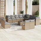 Loungebank van poly rattan met comfortabele zitervaring en gepoedercoat staal - Beige en grijs / Met tafel - Tuinsets