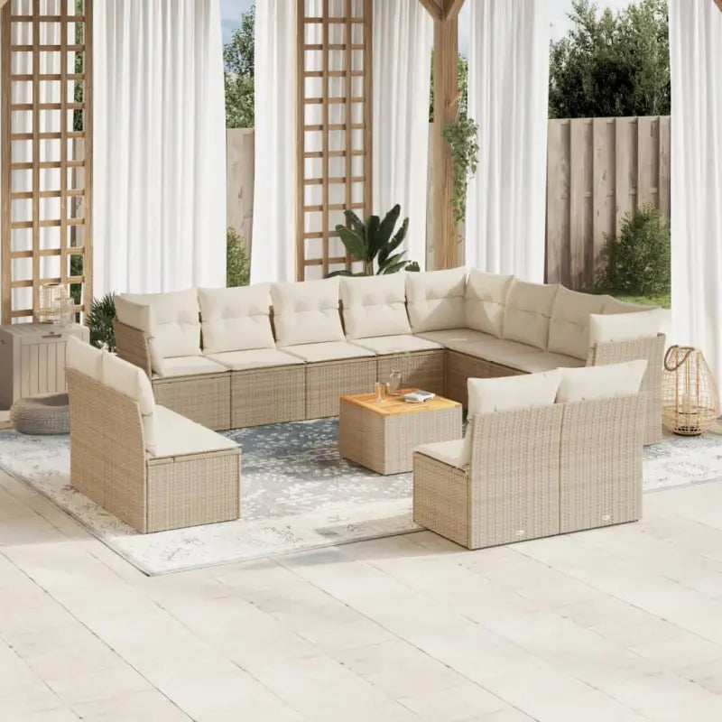 Loungebank van poly rattan met gepoedercoat staal en afmetingen naar keuze - beige en crèmekleurig - Tuinsets