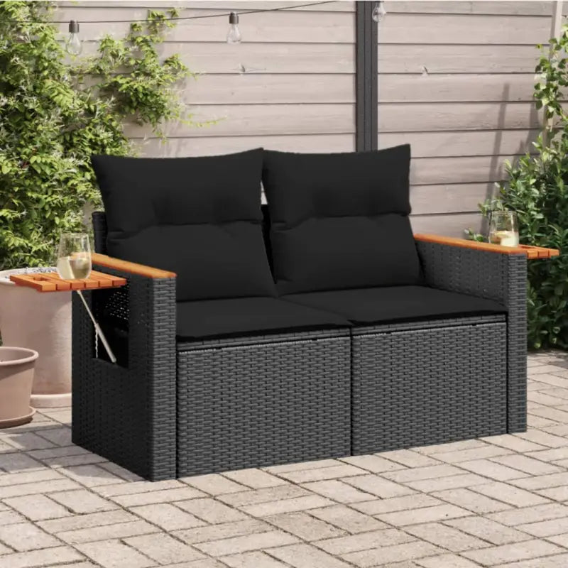 Loungebank van poly rattan met waterdichte zak voor comfortabele zitervaring - Zwart / 1 / met opbergruimte