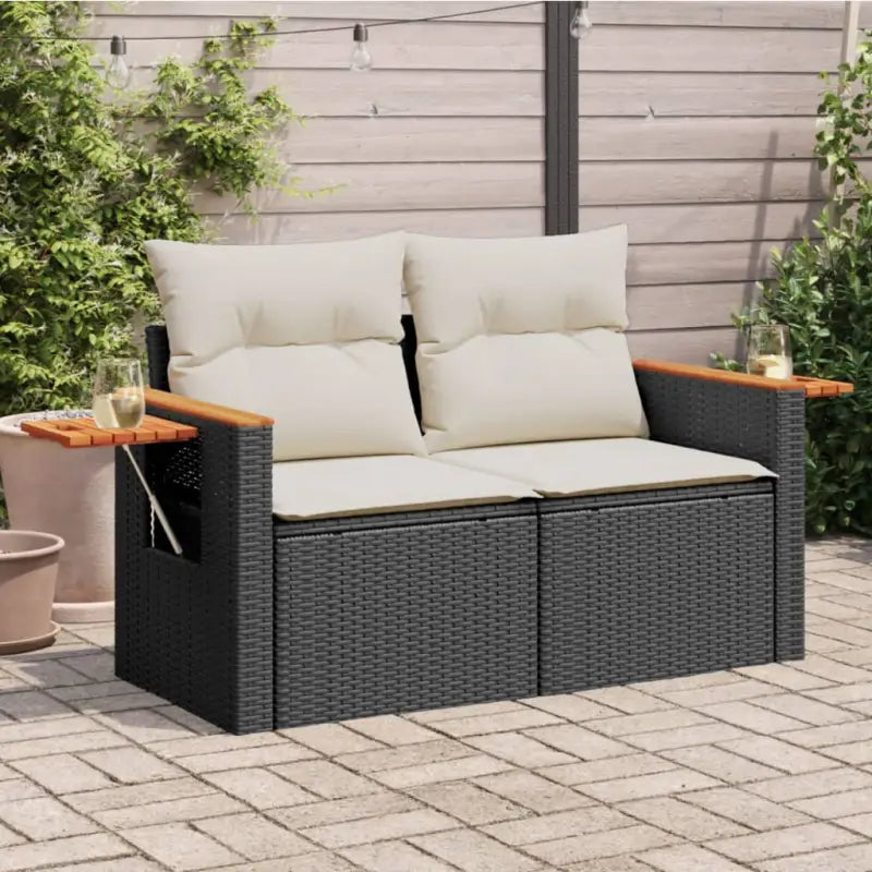 Loungebank van poly rattan met waterdichte zak voor comfortabele zitervaring - Zwart en wit / 1 / met opbergruimte
