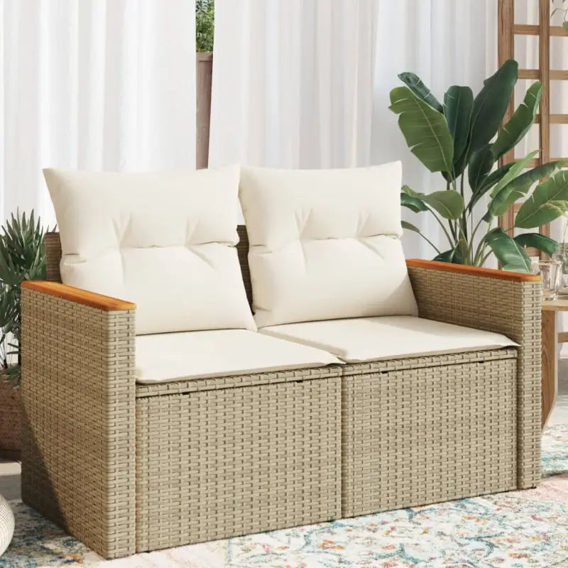 Loungebank van poly rattan met waterdichte zak voor comfortabele zitervaring - Beige en wit / 1 / met opbergruimte