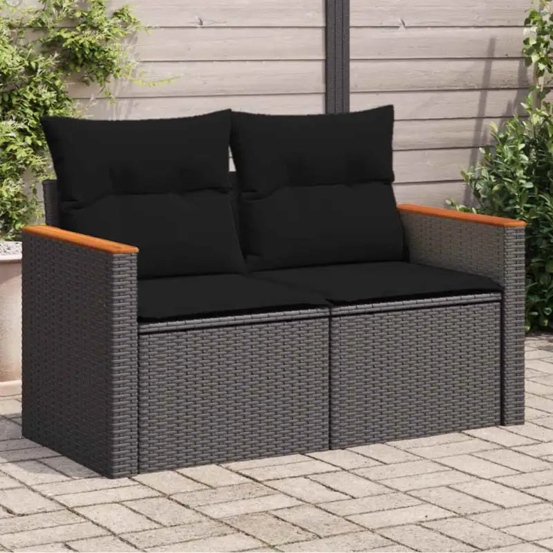 Loungebank van poly rattan met waterdichte zak voor comfortabele zitervaring - Zwart / 1 / met opbergruimte