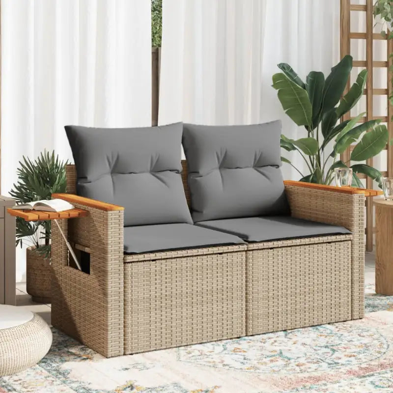 Loungebank van poly rattan met waterdichte zak voor comfortabele zitervaring - beige en lichtgrijs / 1
