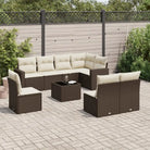 Loungebank voor tuin met gepoedercoat staal en beige materiaal - Bruin en crème / Met tafel - Tuinsets