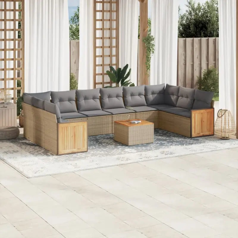 Loungebank voor tuin met gepoedercoat staal en zwart materiaal - Beige en grijs / Met tafel - Tuinsets
