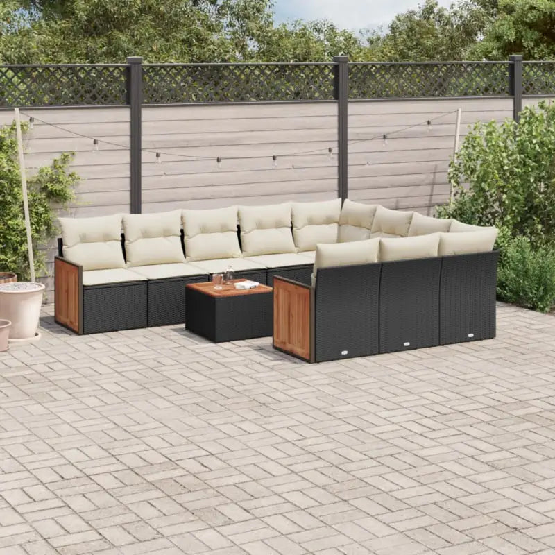 Loungebank voor tuin of terras met gepoedercoat staal en zwart materiaal - Zwart en crème / Met tafel - Tuinsets