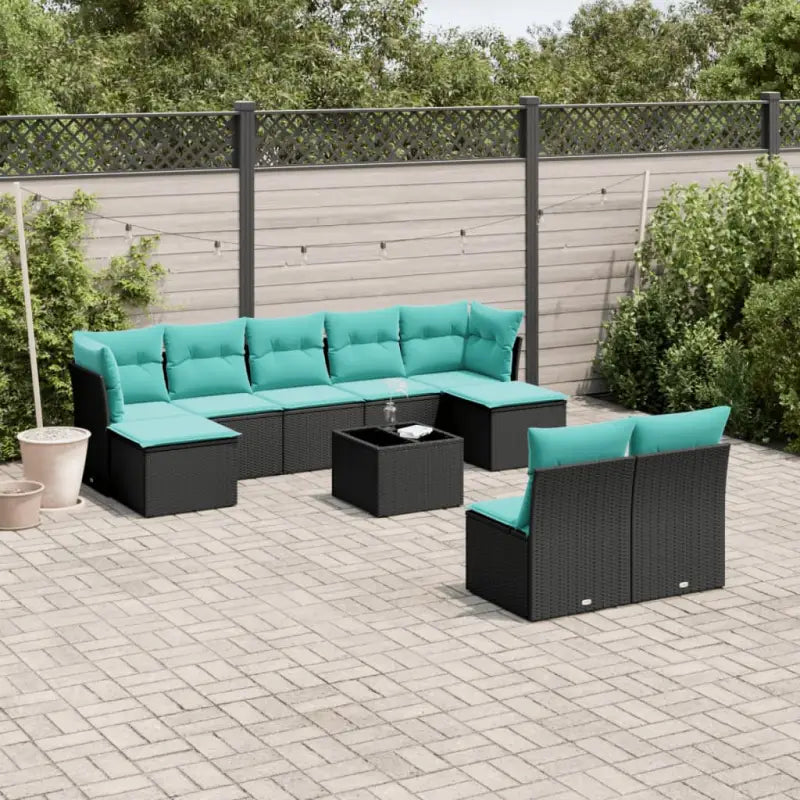 Loungebank voor tuin of terras met grijs materiaal en gepoedercoat staal - Zwart en blauw / Met tafel - Tuinsets