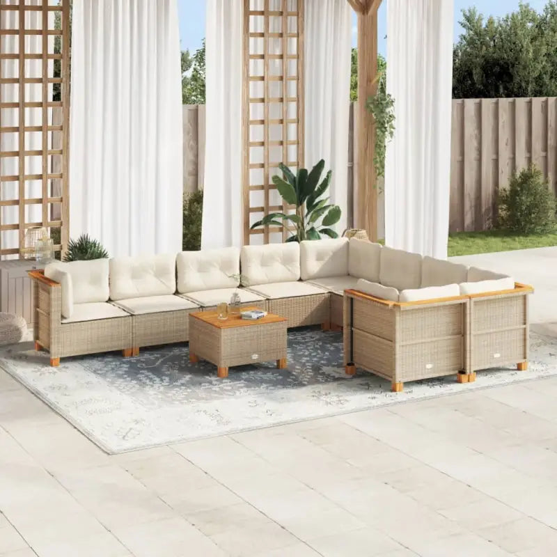 Loungebank voor tuin of terras met natuurlijke olieafwerking en beige materiaal - Beige / Met tafel / Dichtgeweven