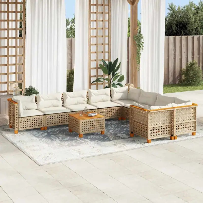 Loungebank voor tuin of terras met natuurlijke olieafwerking en beige materiaal - Beige / Met tafel / gat weven