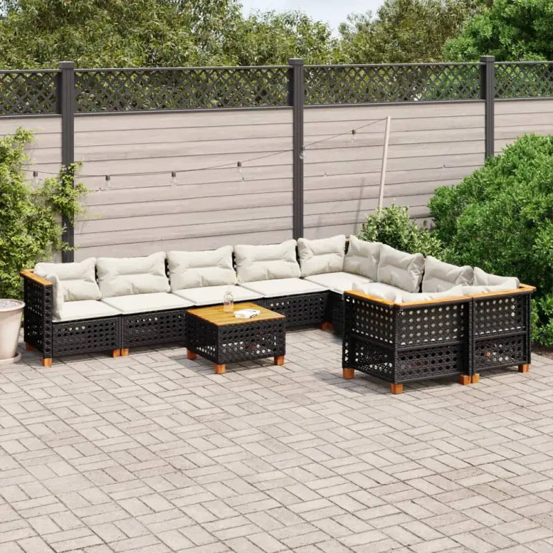 Loungebank voor tuin of terras met natuurlijke olieafwerking en beige materiaal - Zwart / Met tafel / gat weven