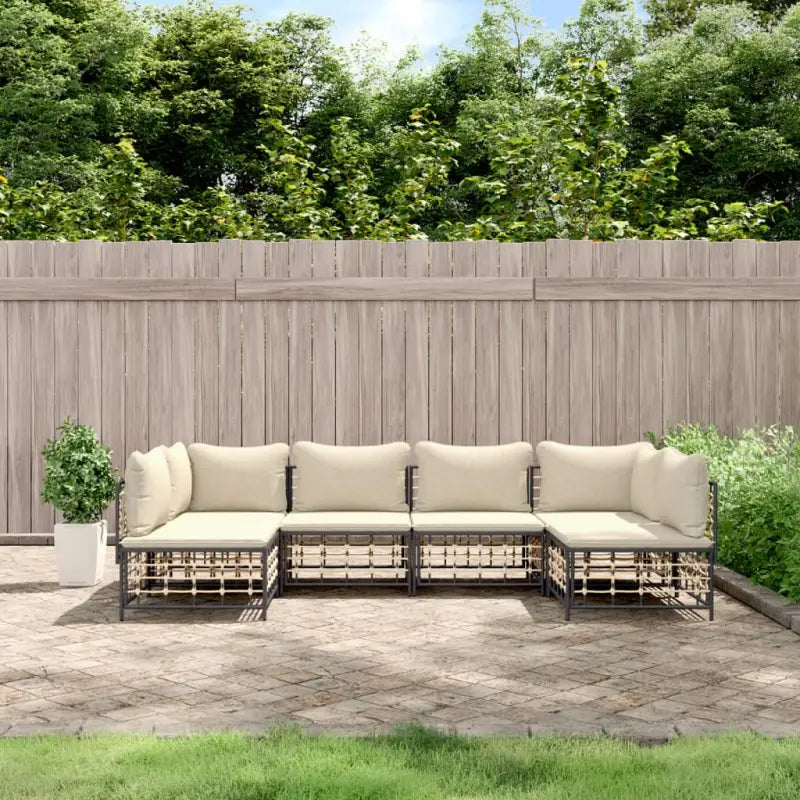 Loungebanken in poly rattan en antraciet materiaal voor buitengebruik - 1 / Beige / 2x hoek + 4x midden - Loungebanken