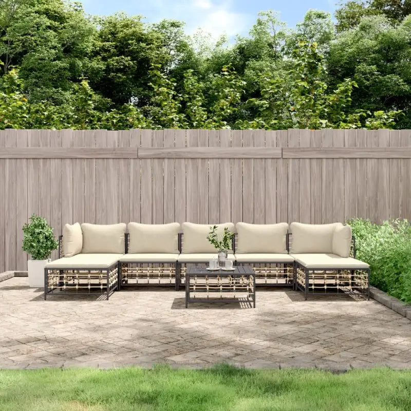 Loungebanken in poly rattan en antraciet materiaal voor buitengebruik - 1 / Beige / 2x hoek + 3x midden + 2x
