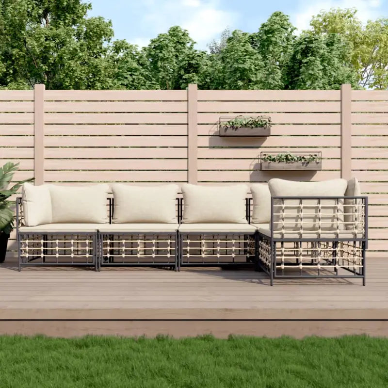 Loungebanken in poly rattan met antraciet materiaal en gepoedercoat staal - 1 / Beige / 3x hoek + 2x midden