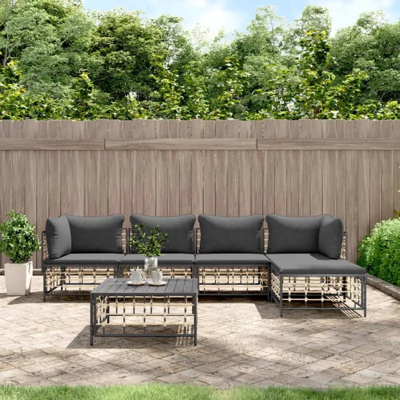 Loungebanken in poly rattan met antraciet materiaal en gepoedercoat staal - 1 / Donkergrijs / 2x hoek + 2x midden