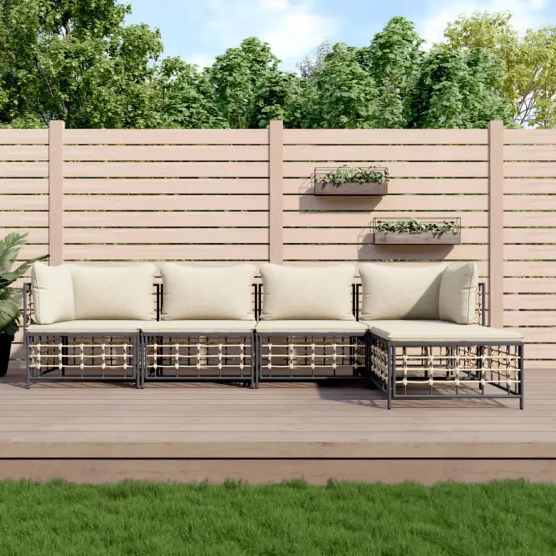 Loungebanken in poly rattan met antraciet materiaal en gepoedercoat staal - 1 / Beige / 2x hoek + 2x midden