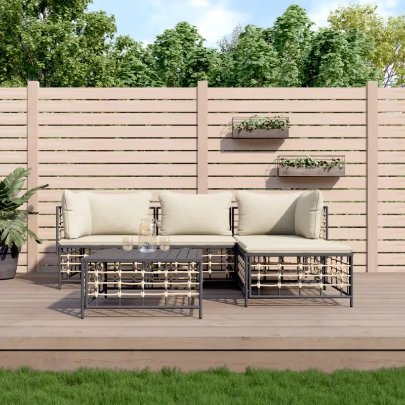 Loungebanken in poly rattan met antraciet materiaal en gepoedercoat staal - 1 / Beige / 2x hoek + midden + voetensteun