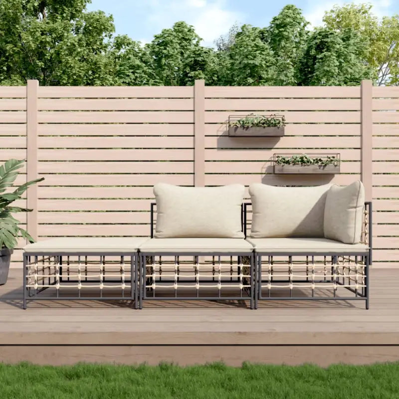 Loungebanken in poly rattan met antraciet materiaal en gepoedercoat staal - 1 / Beige / hoek + midden + voetensteun