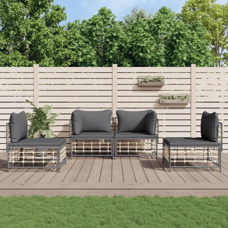 Loungebanken in poly rattan met antraciet materiaal en ruime afmetingen - 1 / Donkergrijs / 2x hoek + 2x midden