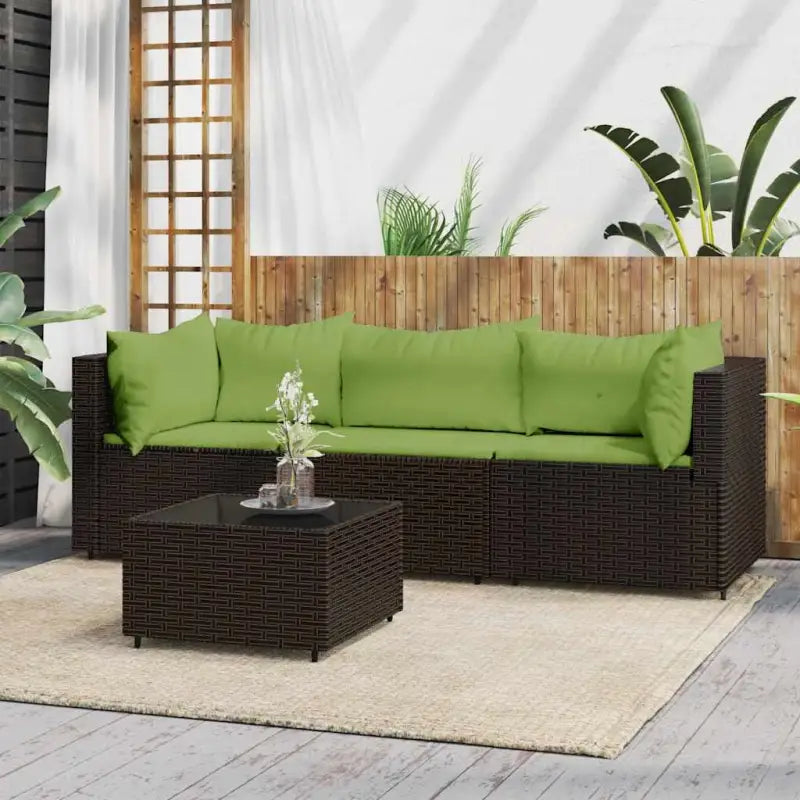Loungebanken met poly rattan en eenvoudig schoon design - Bruin en groen / 1 / 2x hoek + midden + Tafel - Loungebanken