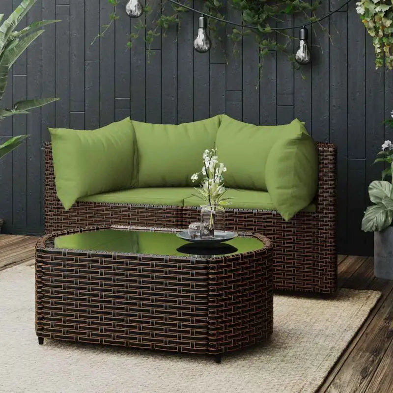 Loungebanken met poly rattan en eenvoudig schoon design - Bruin en groen / 1 / 2x hoek + Tafel - Loungebanken