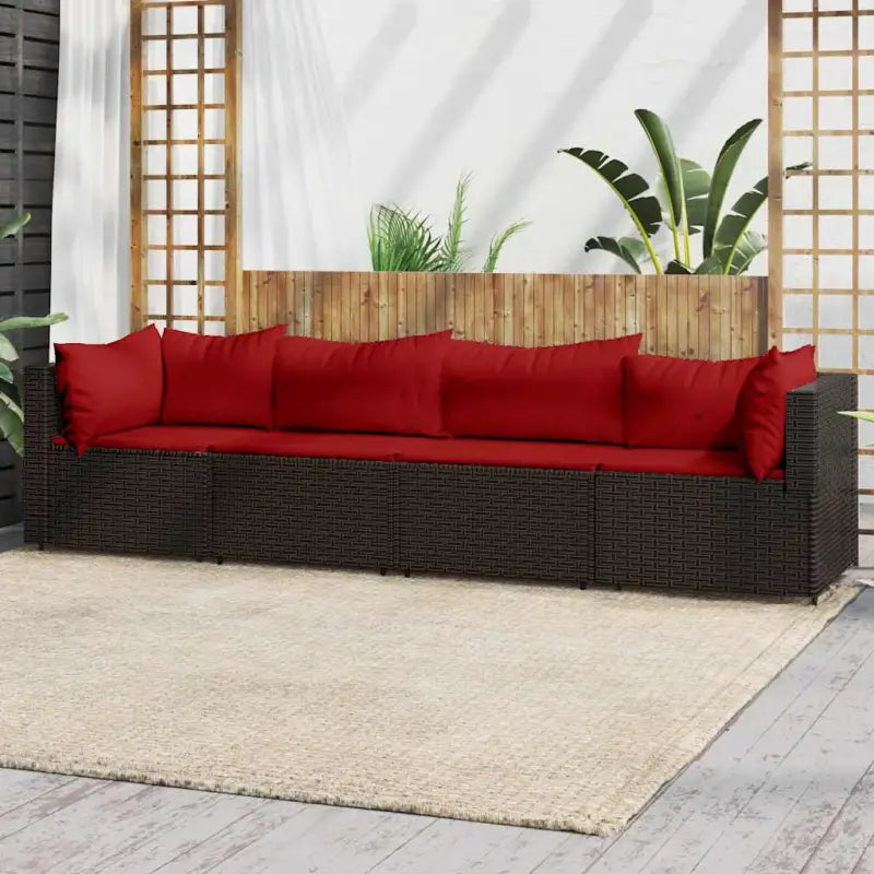 Loungebanken met poly rattan en eenvoudig schoon design - Bruin en rood / 1 / 2x hoek + 2x midden - Loungebanken