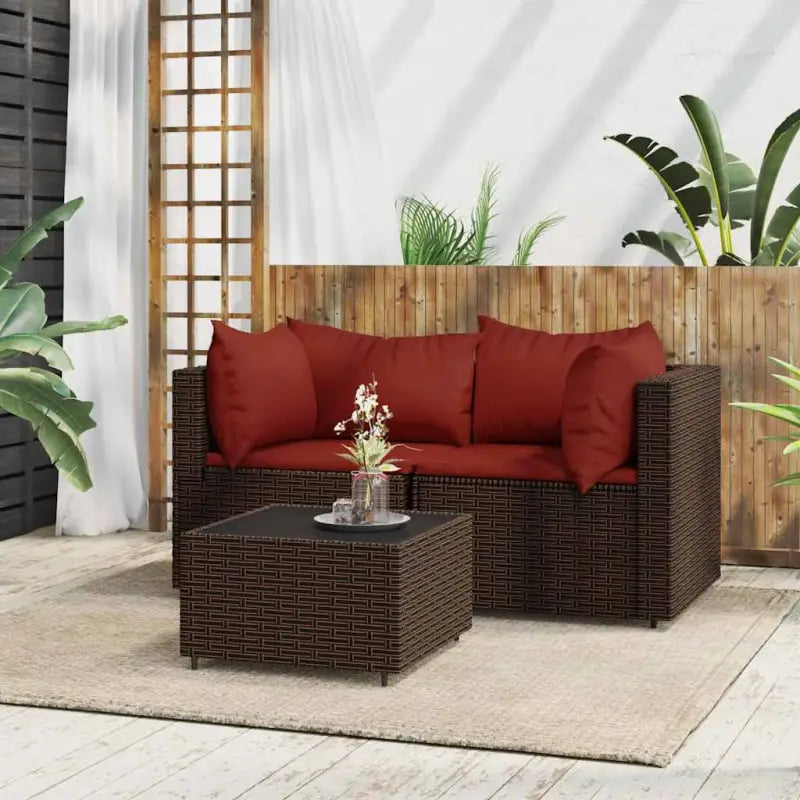 Loungebanken met poly rattan en eenvoudig schoon design - Bruin en rood / 1 / 2x hoek + Tafel - Loungebanken