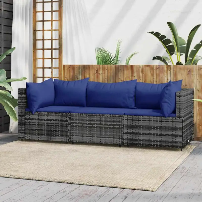 Loungebanken met poly rattan en eenvoudig schoon design - Grijs en blauw / 1 / 2x hoek + midden - Loungebanken