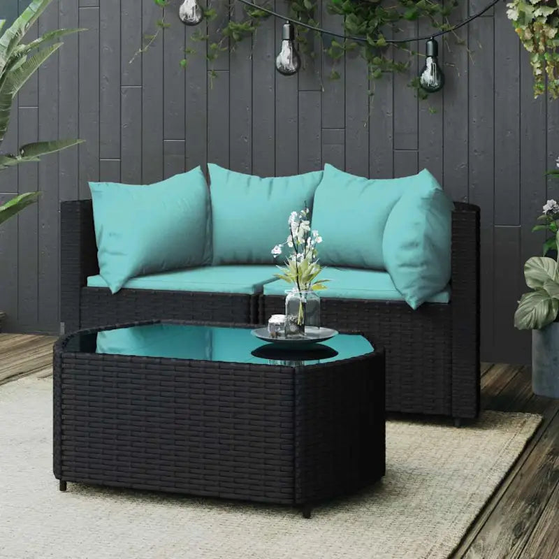 Loungebanken met poly rattan en eenvoudig schoon design - Zwart en blauw / 1 / 2x hoek + Tafel - Loungebanken