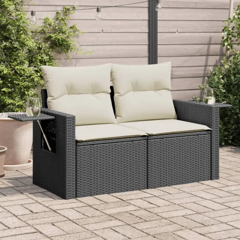 Loungebanken met poly rattan voor een comfortabele zitervaring buiten - Zwart en crème / 1 / met opbergruimte