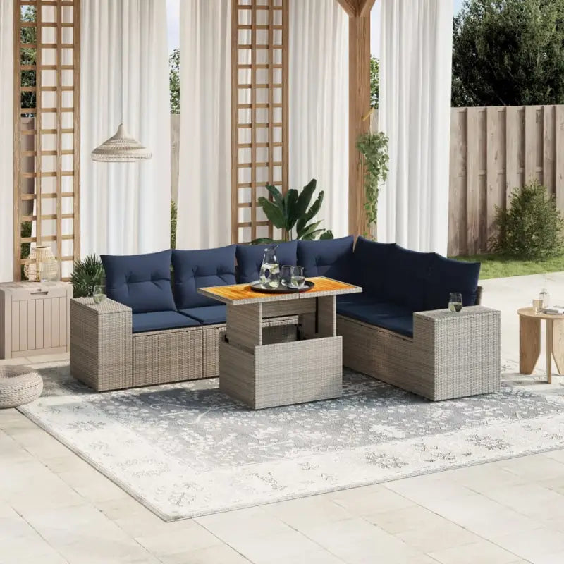 Loungeetset in zwart materiaal met gepoedercoat staal en perfecte afmetingen - Grijs / 3x midden + Tafel + hoek