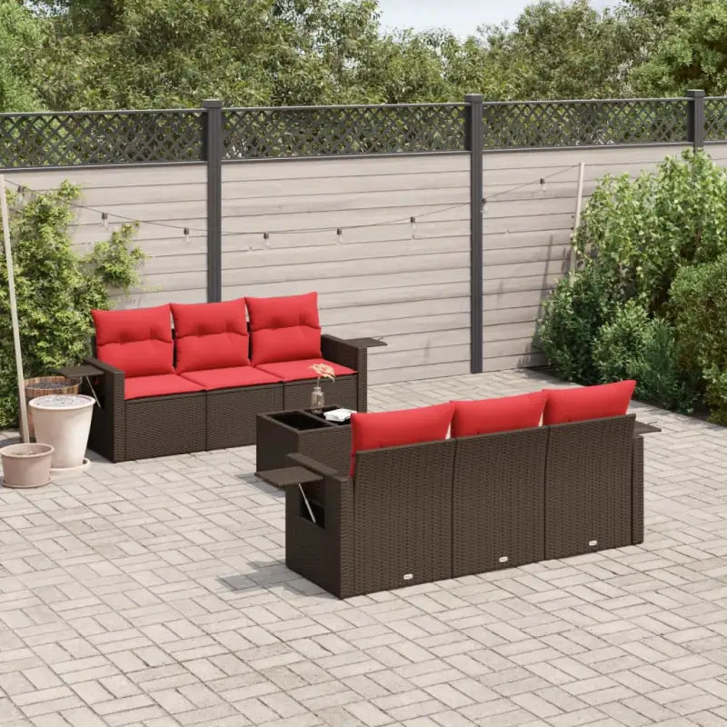 Loungehoek in Grijs Materiaal met Waterdichte Zak en Gepoedercoat Staal - Bruin en rood - Tuinsets