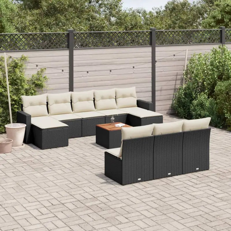 Loungeset in gemengd beige materiaal voor gezellige buitenruimtes - Zwart en crème - Tuinsets