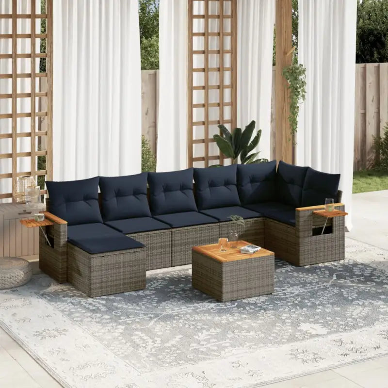 Loungeset in grijs materiaal met gepoedercoat staal afmetingen - Grijs / Met tafel - Tuinsets