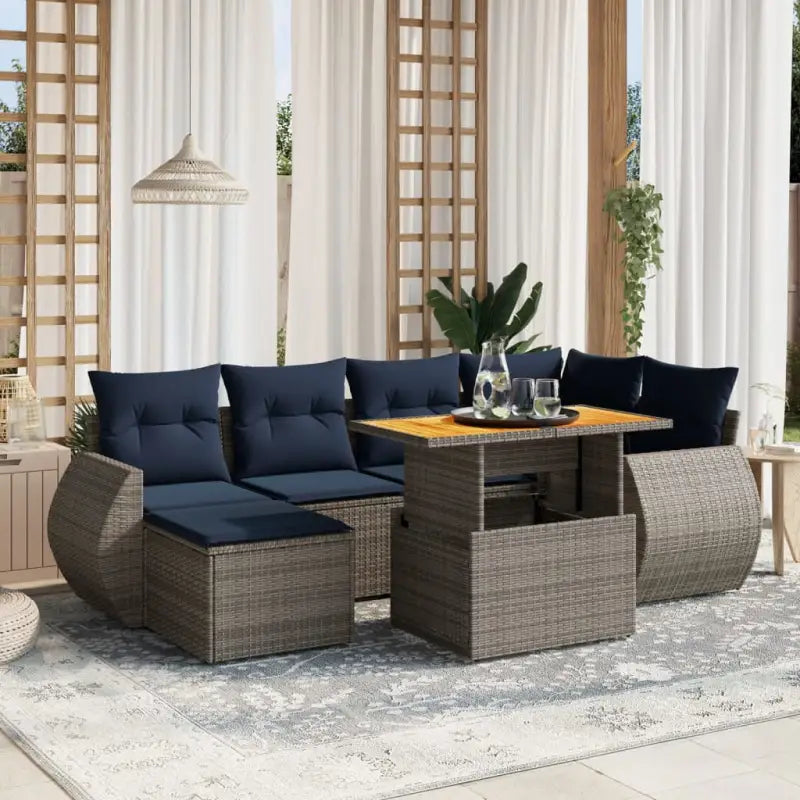 Loungeset in grijs materiaal met gepoedercoat staal en afmetingen - Grijs / zonder opbergruimte - Tuinsets