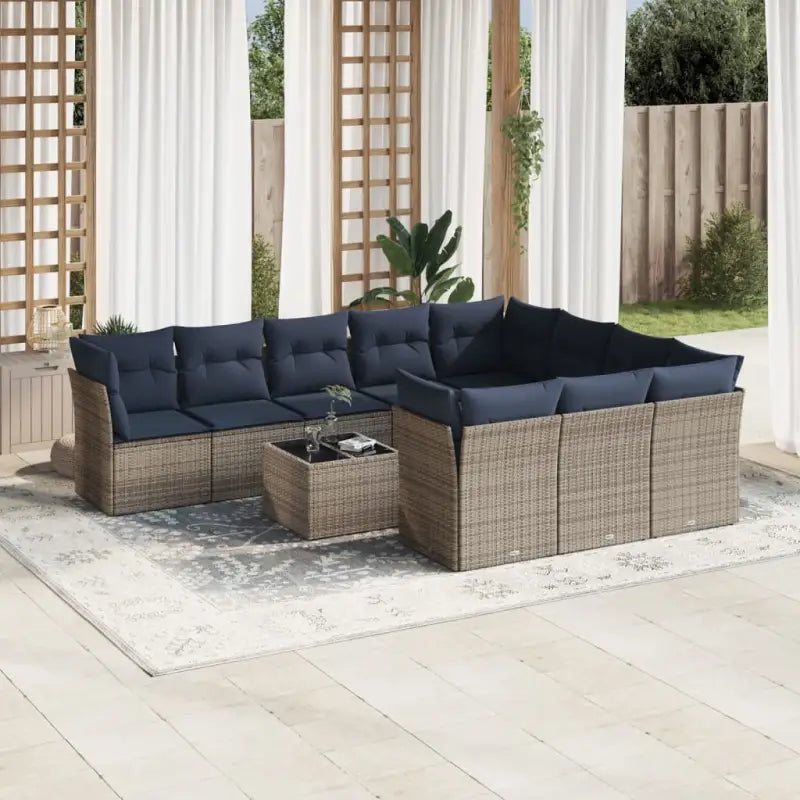 Loungeset in grijs materiaal met gepoedercoat staal en waterdichte tas - Grijs en blauw / Met tafel - Tuinsets